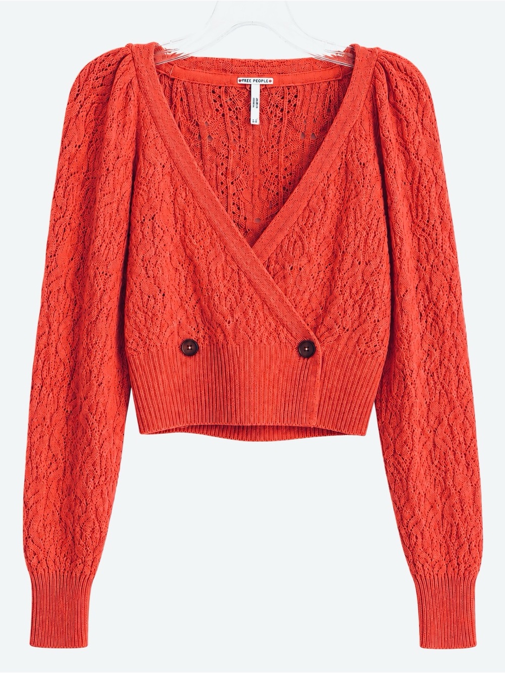 Free People Olive You Cable Wrap Cardigan Lipgloss Coral Red Cropped Sweater